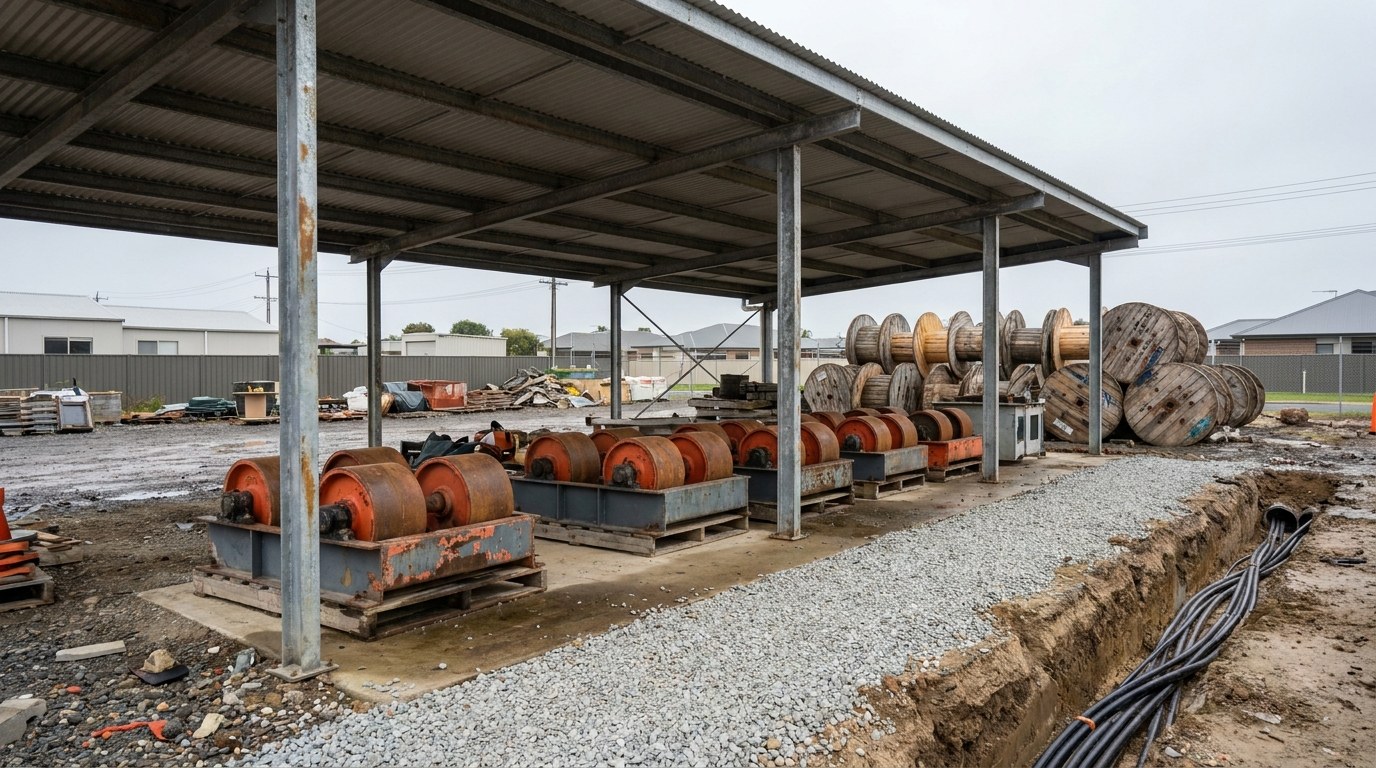 складская площадка под металлической крышей